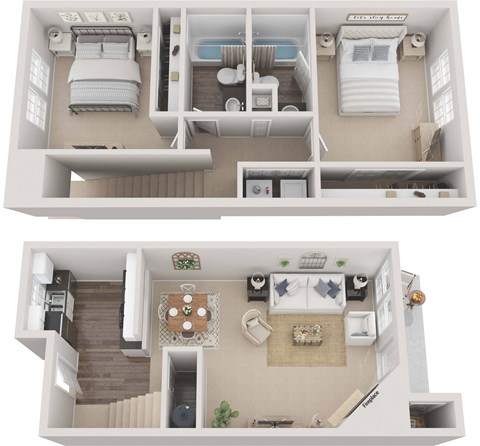 Floor plan for 2 beds, 2 baths, 1084 sqft